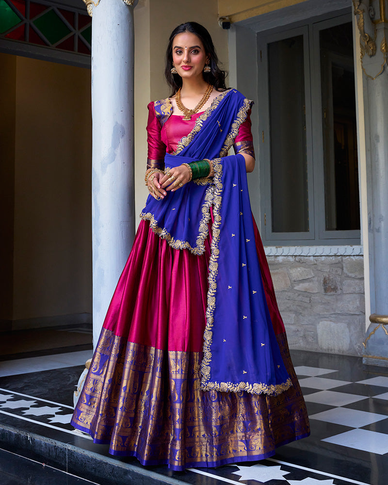 Pink Color Narayan Pattu Silk Designer Half Saree
