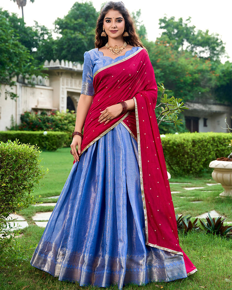 Blue Color Kanchipuram Designer Half Saree