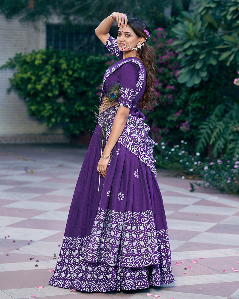 Purple Color Lightweight Cotton Chanderi Lehenga Set