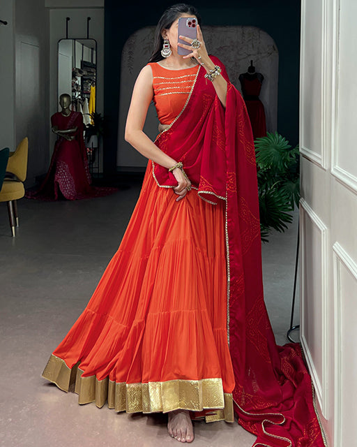 Elegant Orange Color Rayon Navratri Lehenga Choli