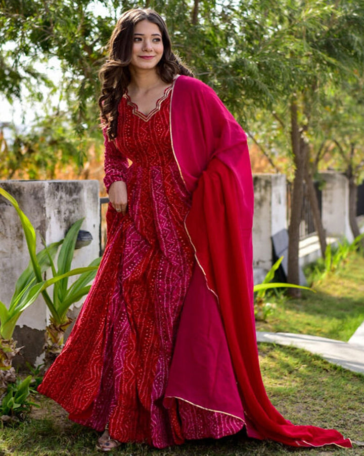 Pink Bandhej Gown with Dupatta