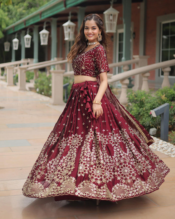 Maroon Color Rangoli Silk Embroidered Lehenga Choli