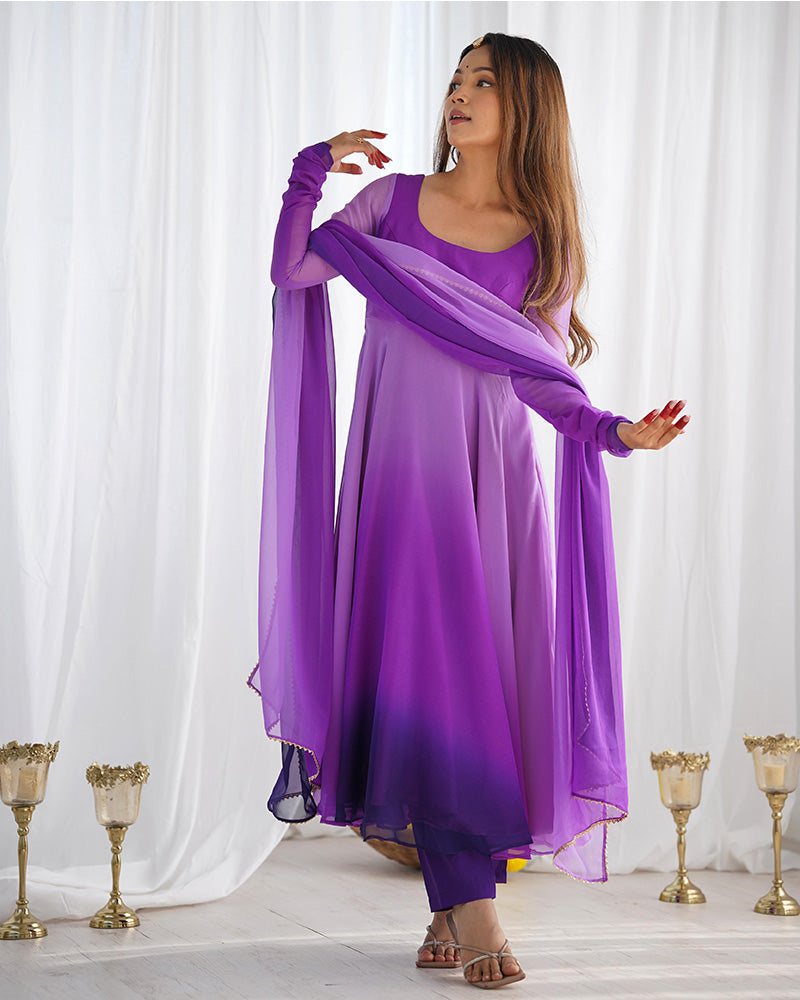 Multi Purple Color Georgette Three Piece Anarkali Suit