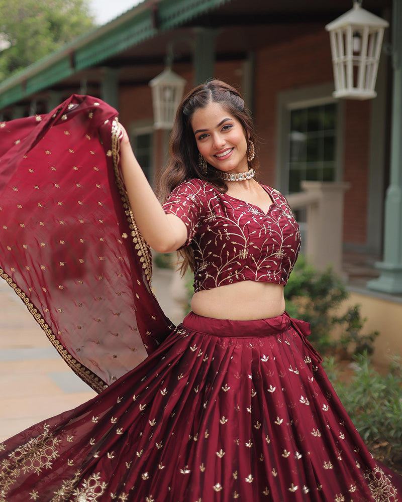 Maroon Color Rangoli Silk Embroidered Lehenga Choli