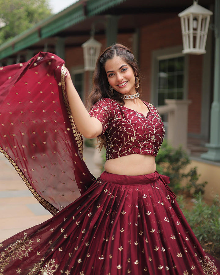 Maroon Color Rangoli Silk Embroidered Lehenga Choli