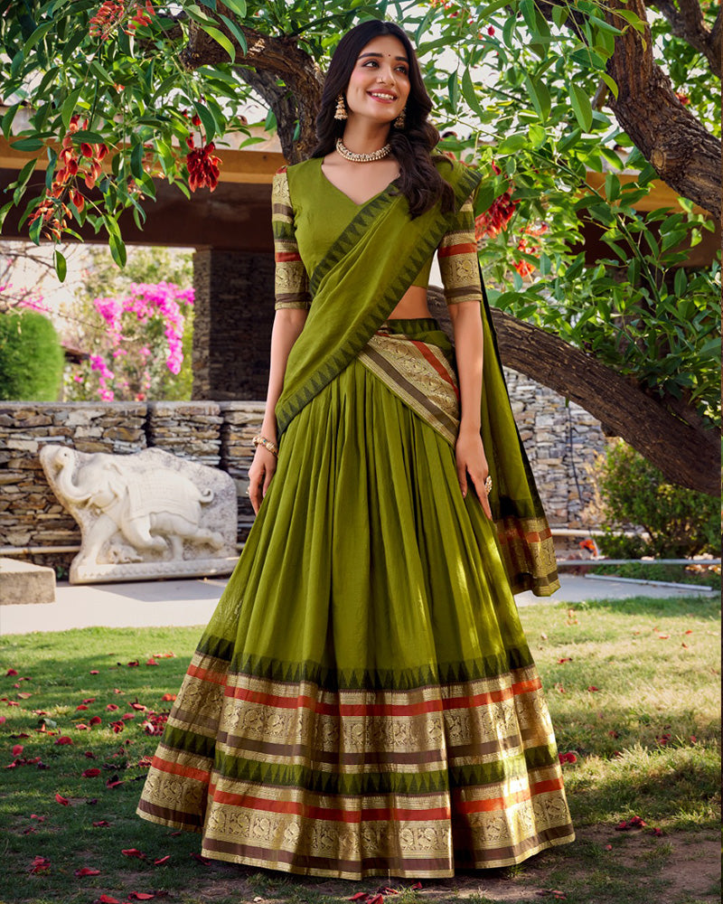 Mehndi Color Pure Chanderi Plain Half Saree