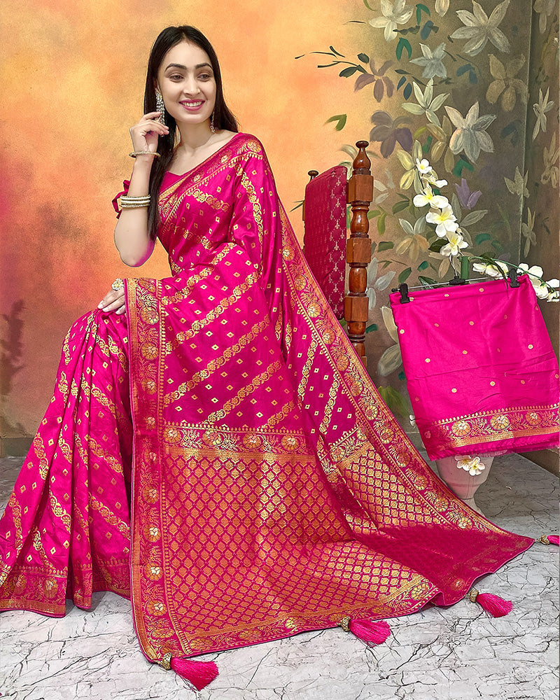 Rani Pink Color Viscose Dolla Silk Saree