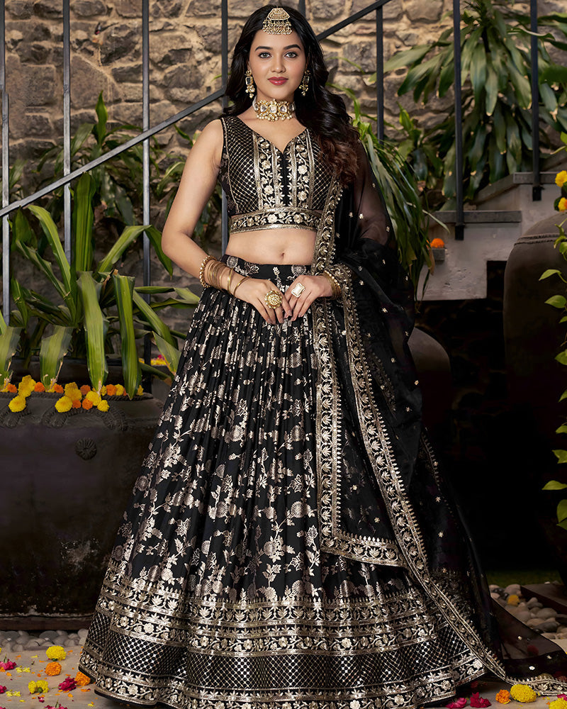 Black Color Dola Silk Jacquard Lehenga Choli