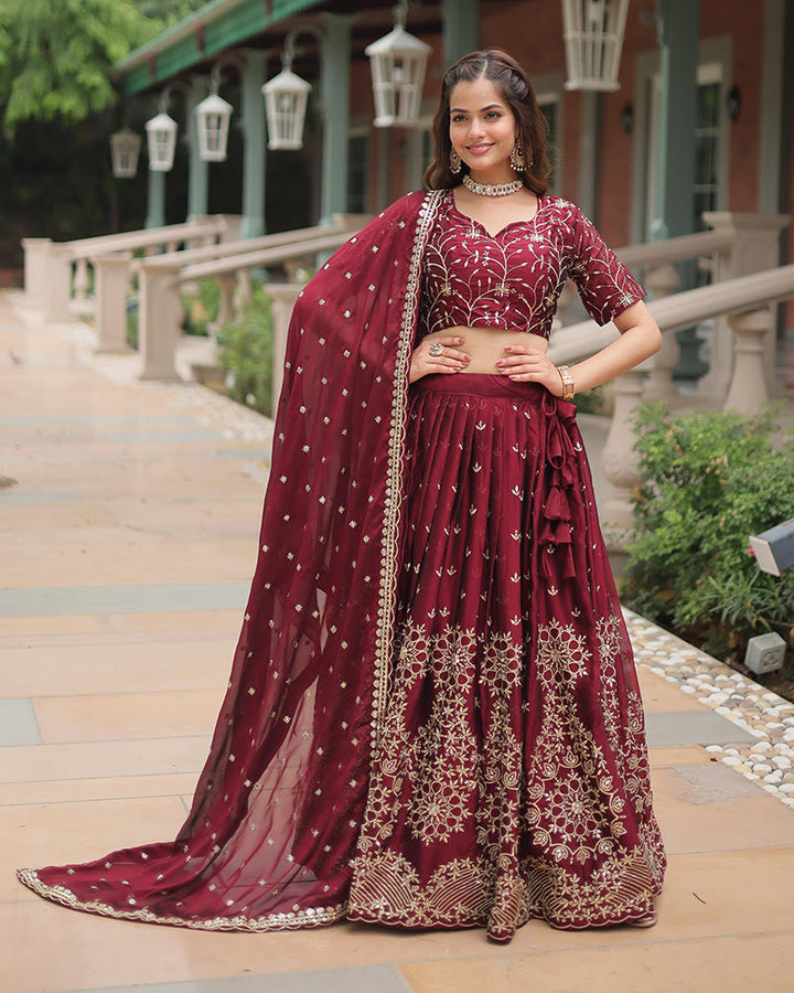 Maroon Color Rangoli Silk Embroidered Lehenga Choli