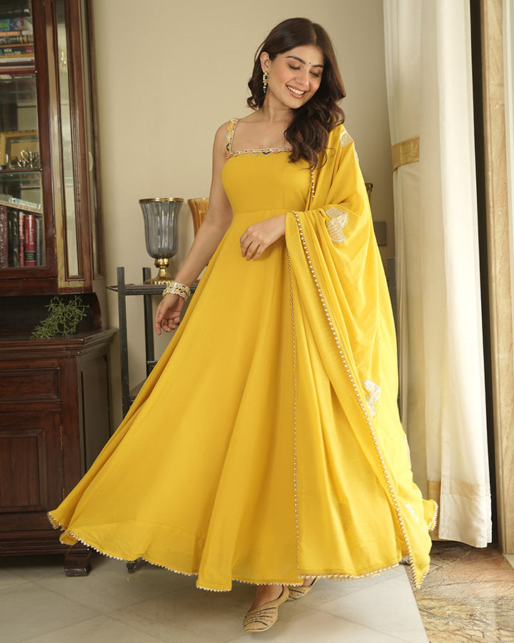 Mustard Yellow Color Georgette Backless Three Piece Anarkali Suit