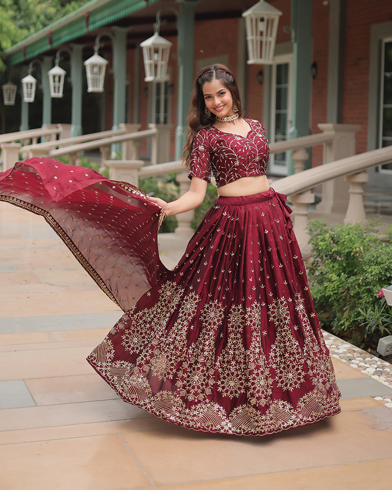 Maroon Color Rangoli Silk Embroidered Lehenga Choli