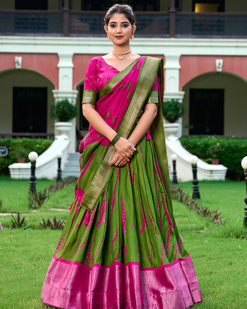 Pink Color Dola Silk Shibori Print Half Saree