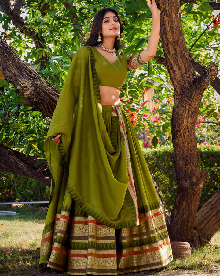 Mehndi Color Pure Chanderi Plain Half Saree