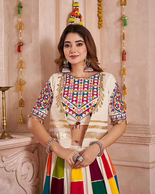Multi White Color Viscose Cotton Navratri Chaniya Choli