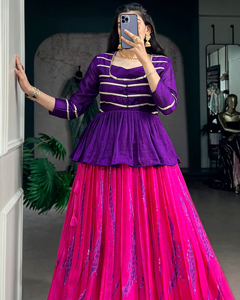 Purple Color Dola Silk Shibori Printed Lehenga Choli