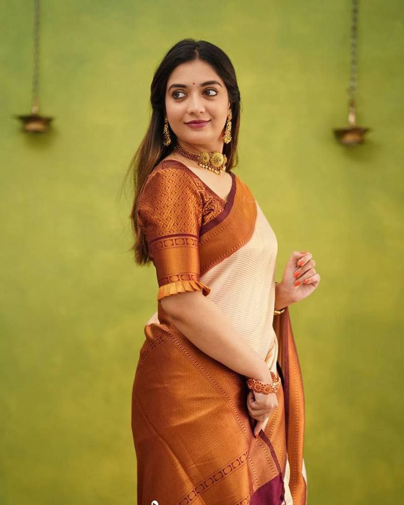 Peach Soft Lichi Silk Saree