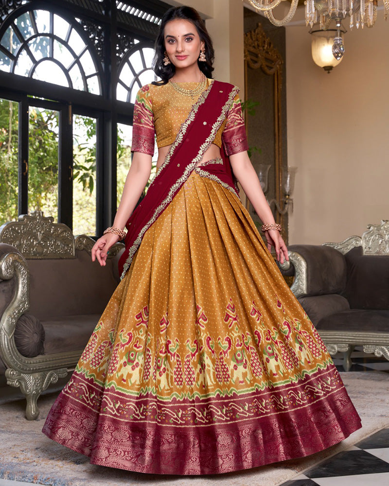 Mustard Color Kanchipuram Half Saree