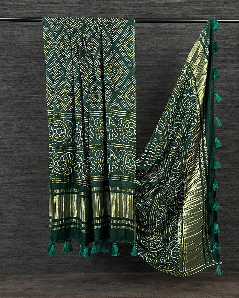 Green Color Digital Bandhej Printed Pure Gaji Silk Dupatta