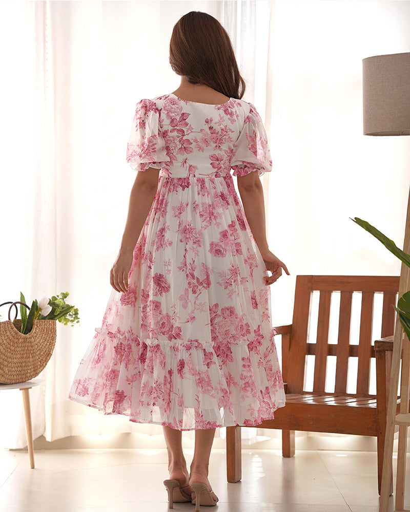 Baby Pink Color Georgette Floral Printed Tunic