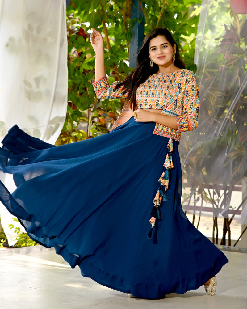 Navy Blue Color Designer Sequins Embroidery Ready to Wear Lehenga Choli