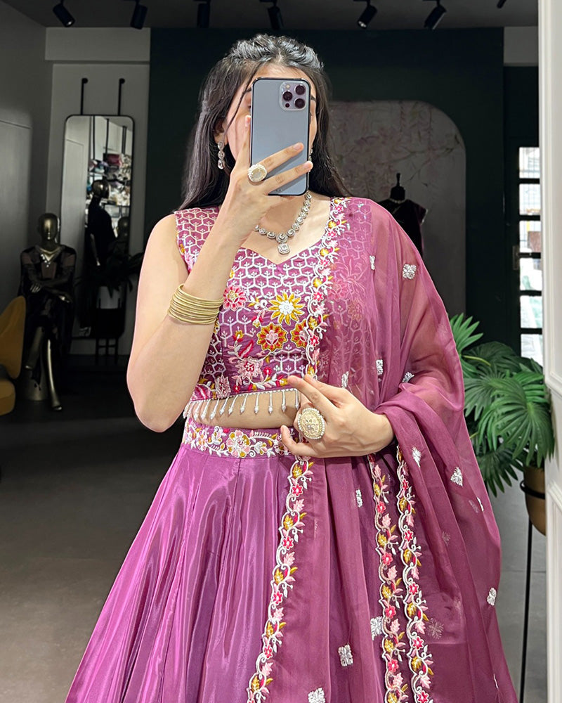Mauve Pink Color Silk Crape Lehenga Choli