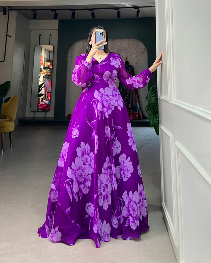 Purple Color Soft Chiffon Floor Length Anarkali Gown