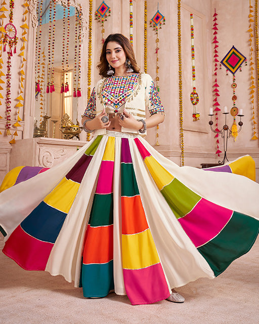 Multi White Color Viscose Cotton Navratri Chaniya Choli