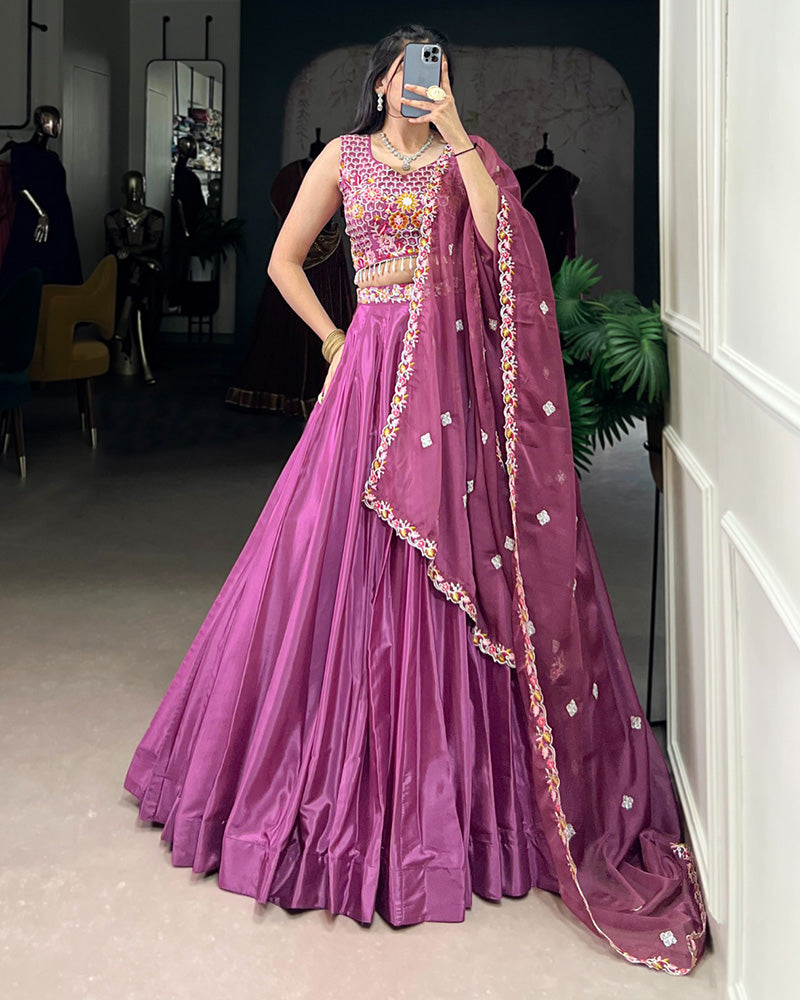 Mauve Pink Color Silk Crape Lehenga Choli