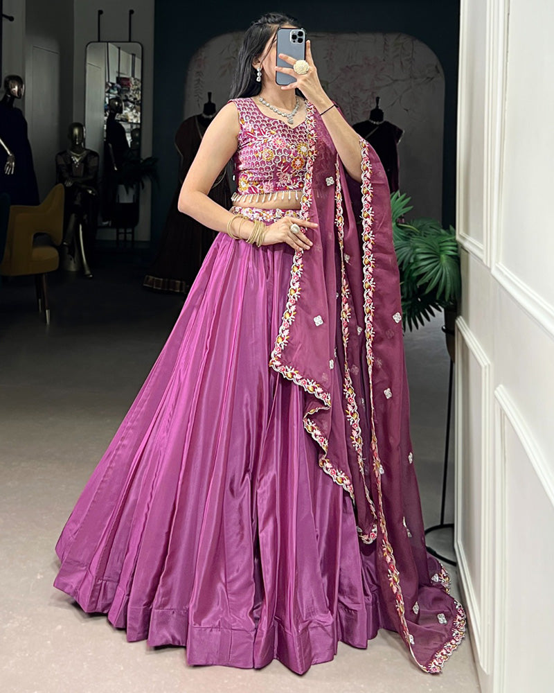 Mauve Pink Color Silk Crape Lehenga Choli