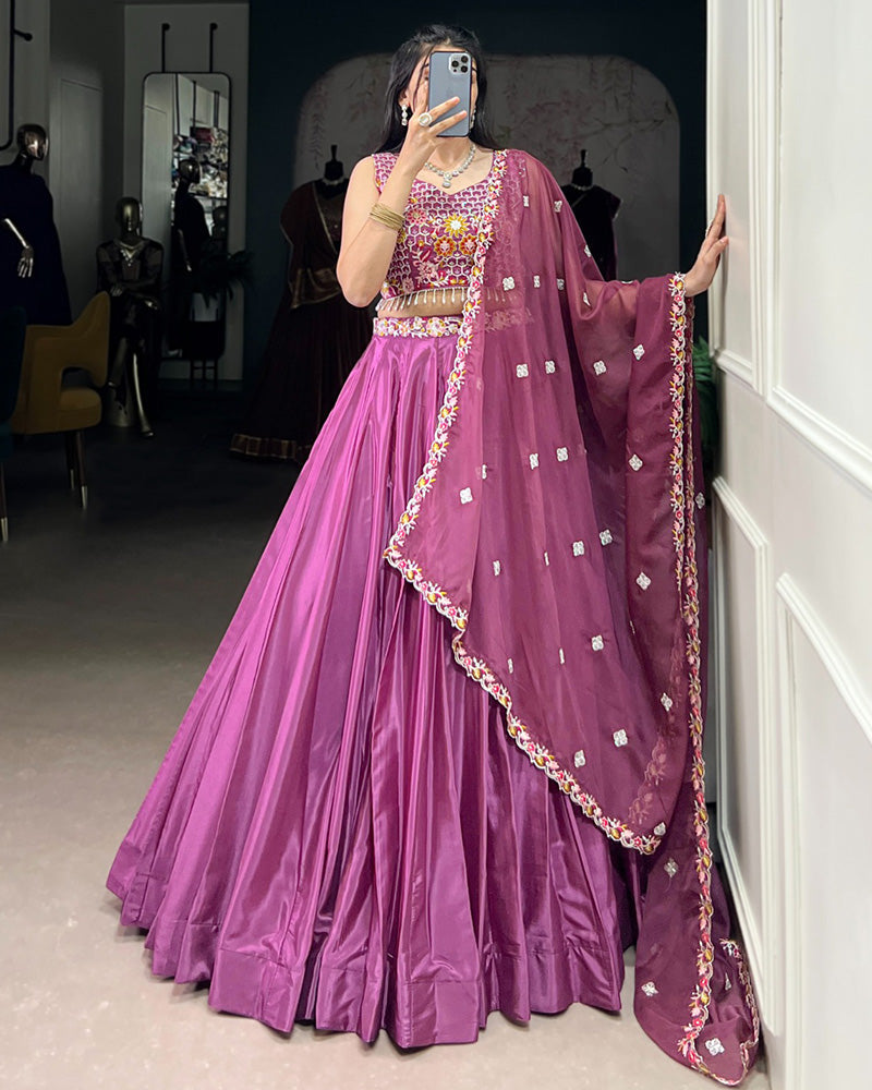 Mauve Pink Color Silk Crape Lehenga Choli