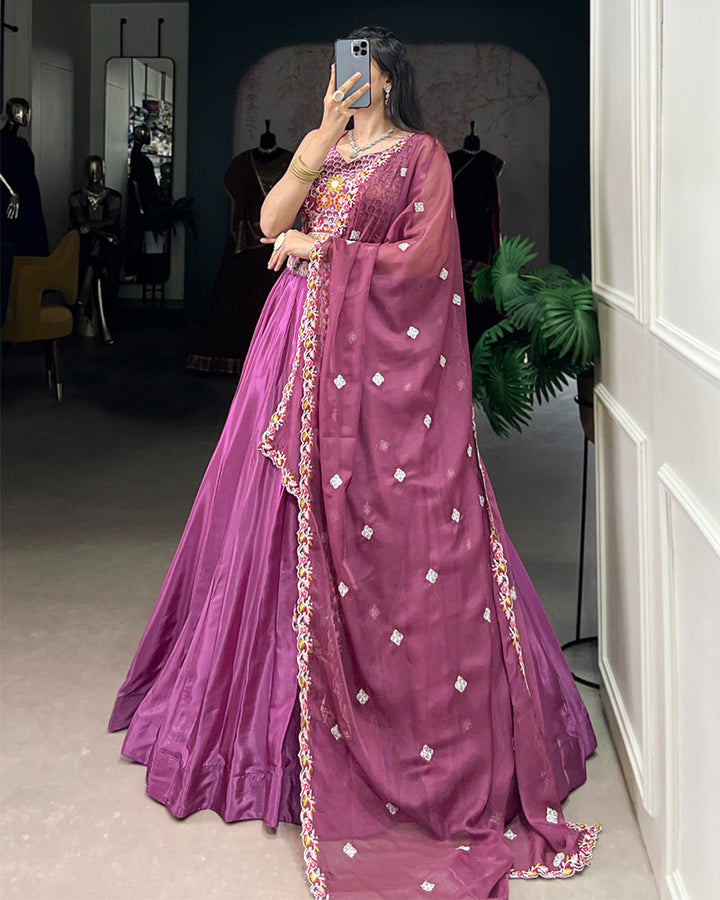Mauve Pink Color Silk Crape Lehenga Choli