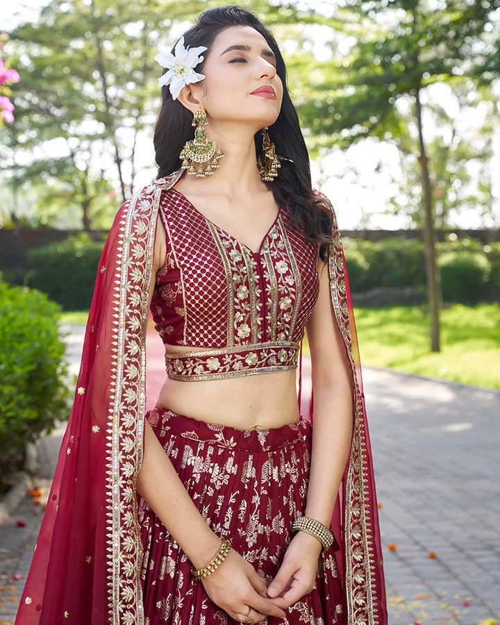 Maroon Color Dola Silk Jacquard Lehenga Choli