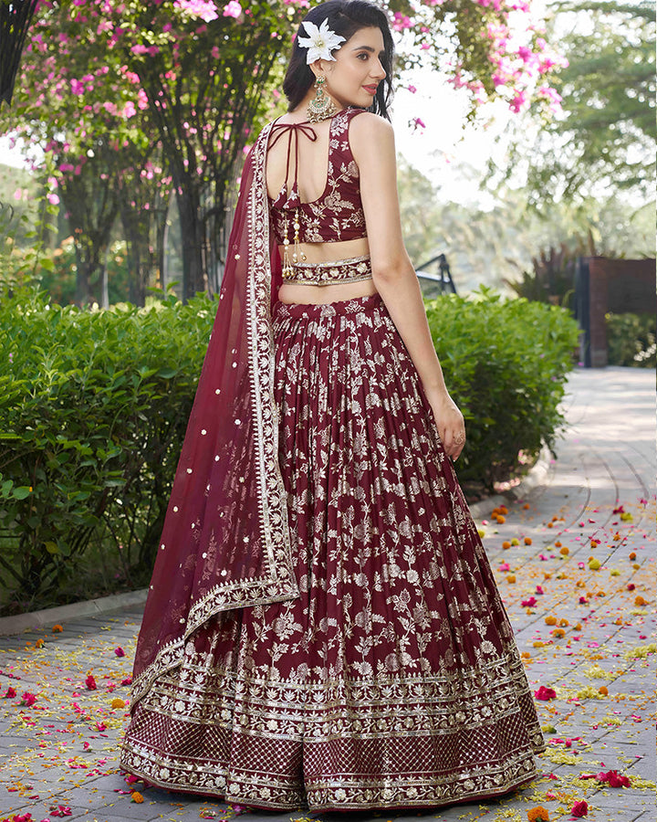 Maroon Color Dola Silk Jacquard Lehenga Choli