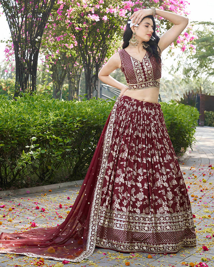Maroon Color Dola Silk Jacquard Lehenga Choli