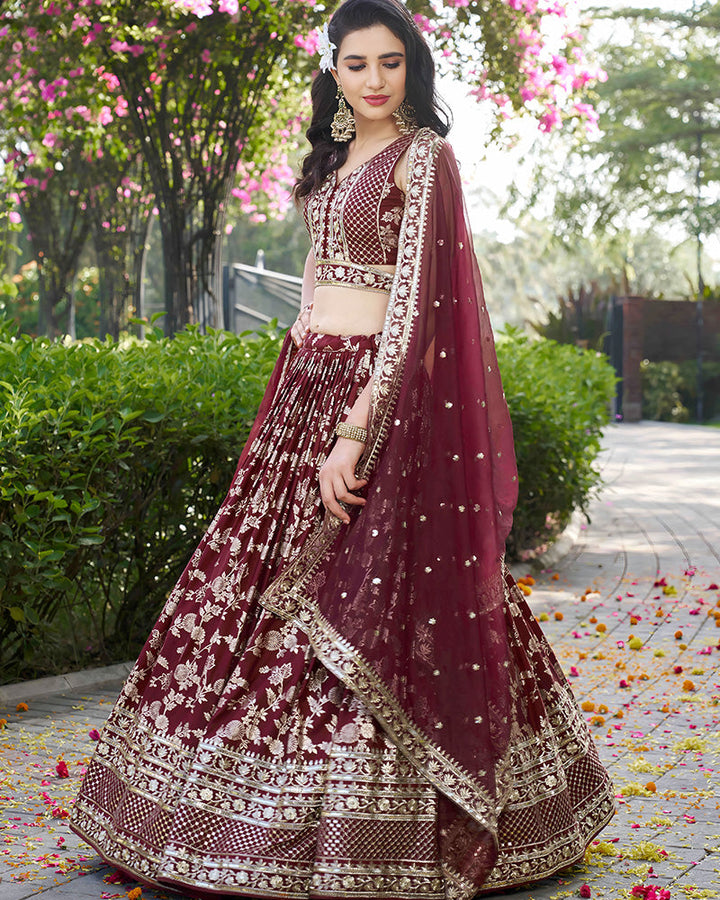 Maroon Color Dola Silk Jacquard Lehenga Choli