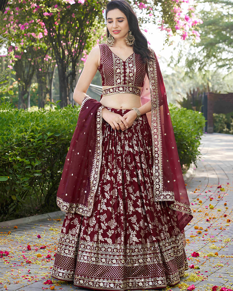 Maroon Color Dola Silk Jacquard Lehenga Choli