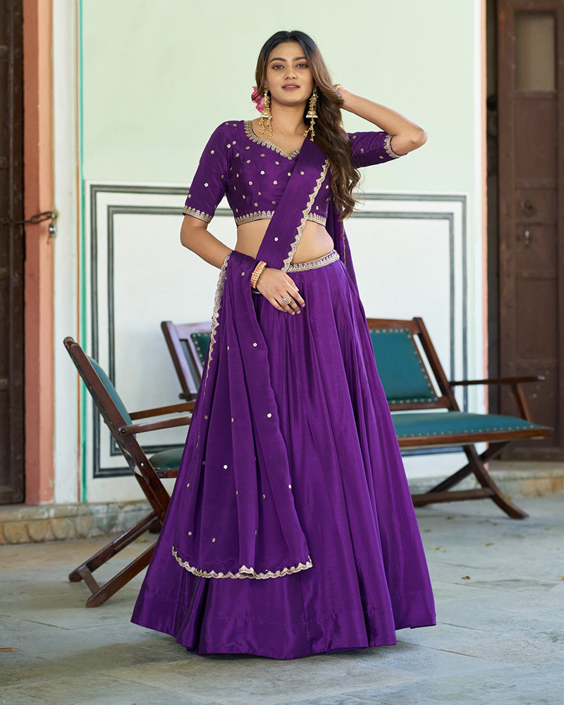 Designer Purple Color Chinon Embroidered Lehenga Choli