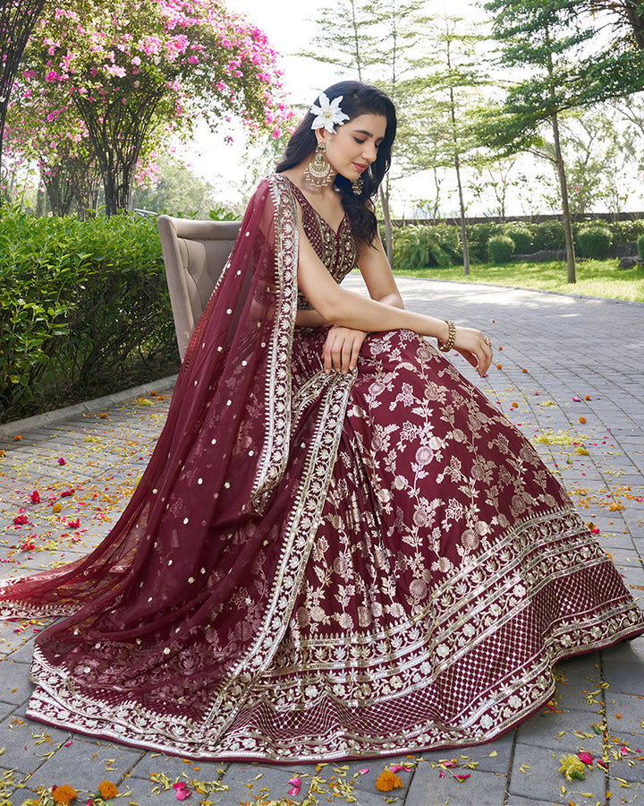 Maroon Color Dola Silk Jacquard Lehenga Choli