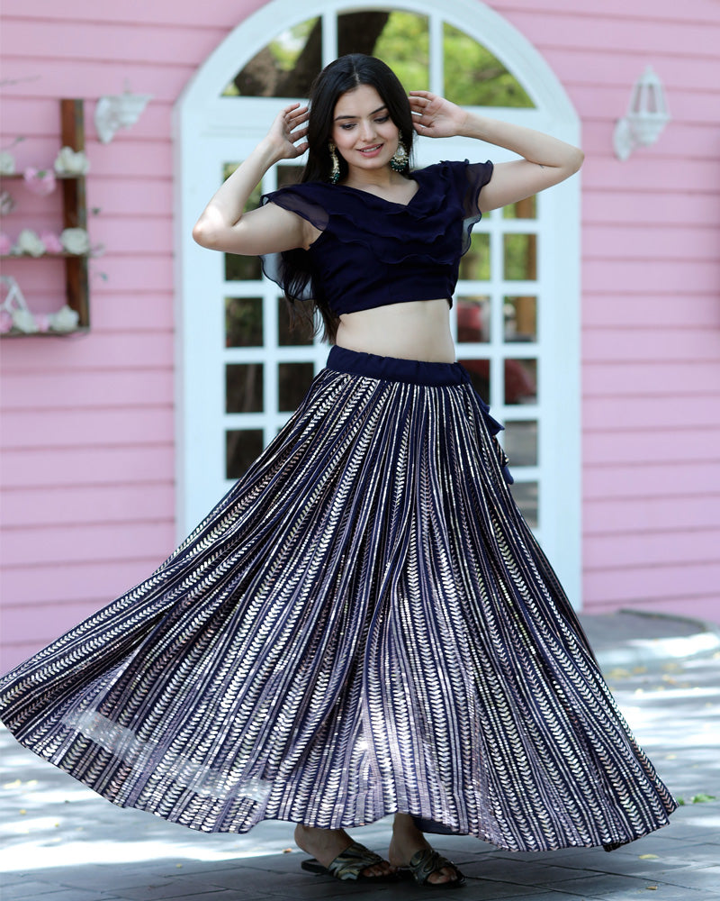 Black Color Designer Ready to Wear Crop Top Lehenga Choli – Iraho