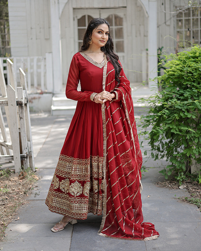 Maroon Color Designer Fully Stitched Anarkali Gown