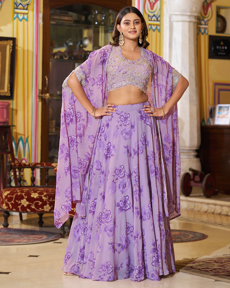 Luvender Color Georgette Embroidered Lehenga Choli