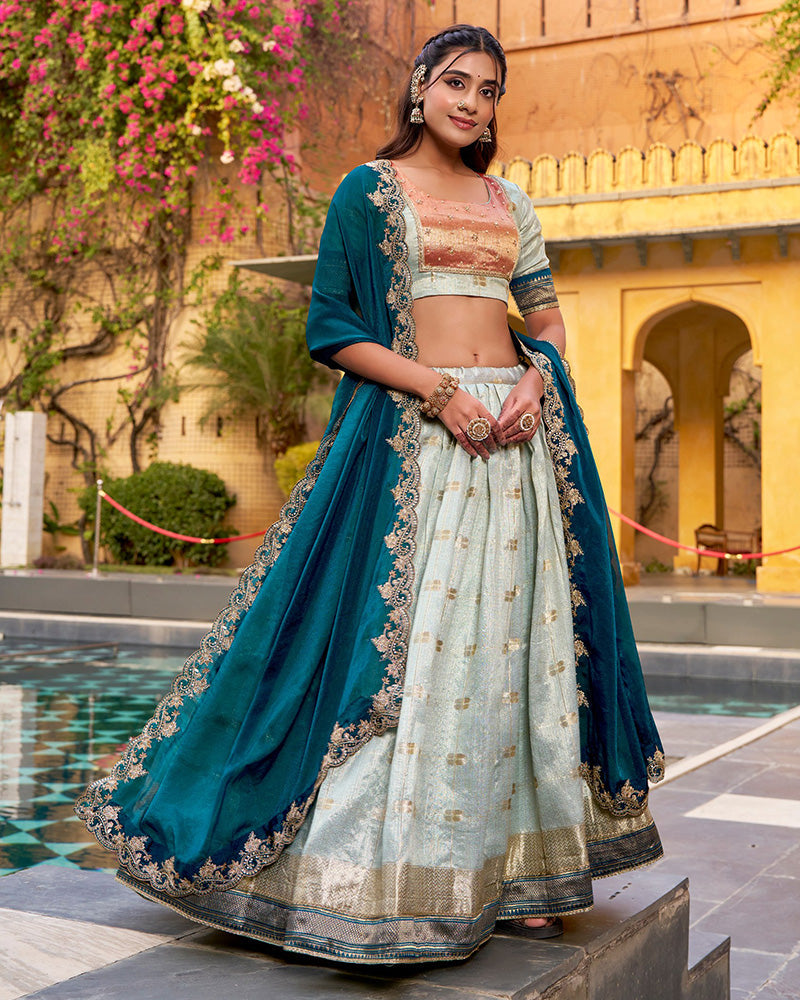 Sky Blue Color Slub Kota Paithani Silk Lehenga Choli