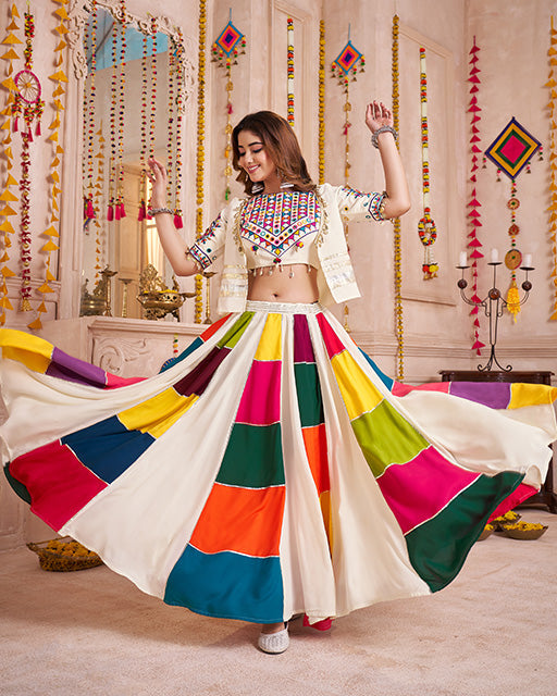 Multi White Color Viscose Cotton Navratri Chaniya Choli