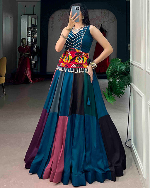 Multi Color Rayon Navratri With Gamthi Work Navratri Lehenga Choli