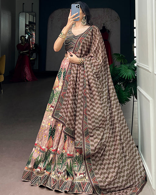 Brown Color Vaishali Silk Gota Patti Lehenga Set
