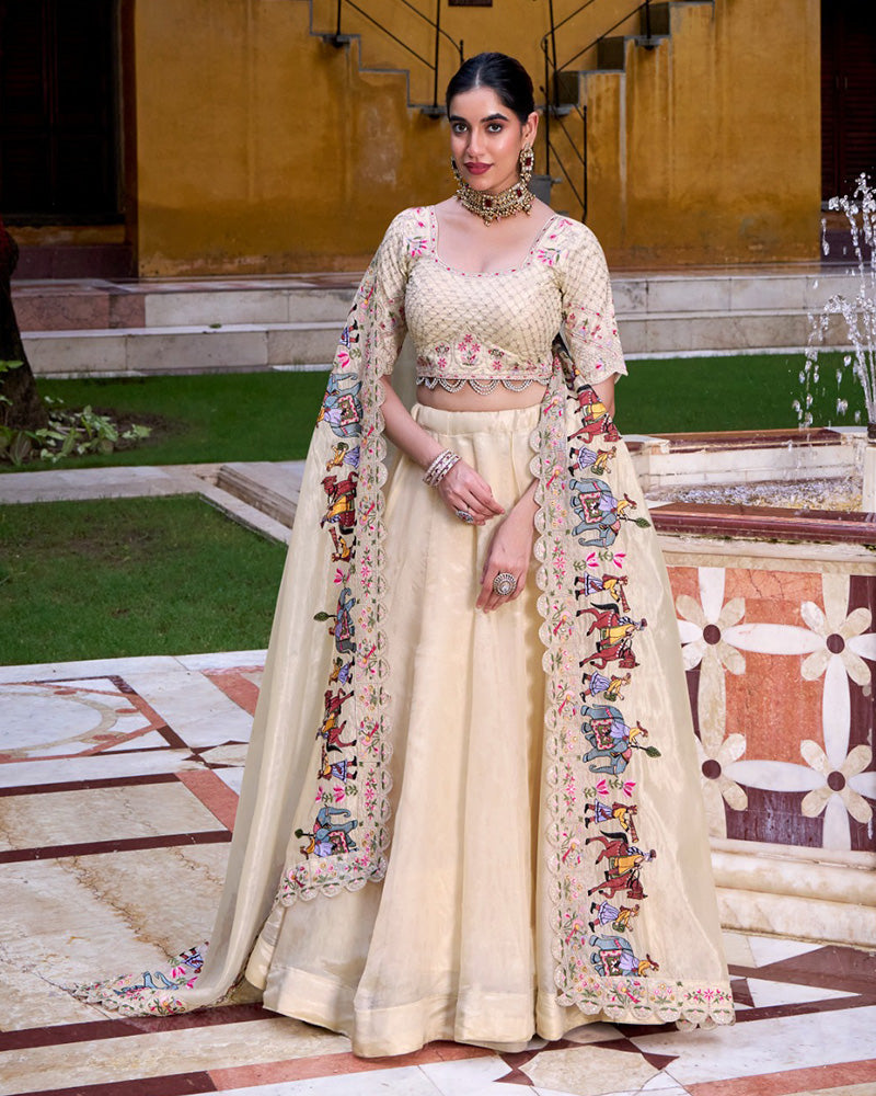 Designer Off-White Color Raspberry Lehenga Choli