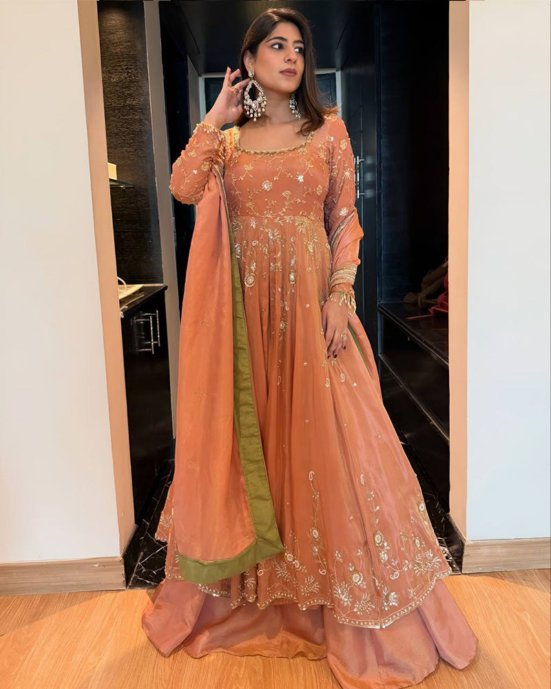 Peach Color Western Style Star Georgette Lehenga Choli