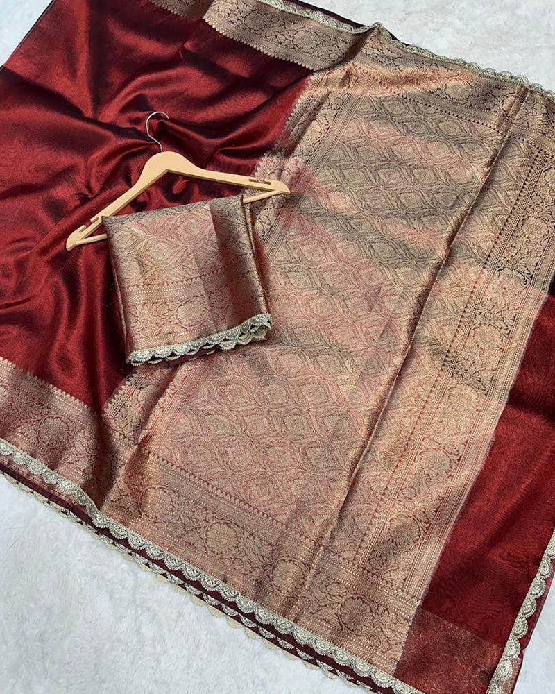 Maroon Color Banarasi Tissue Saree