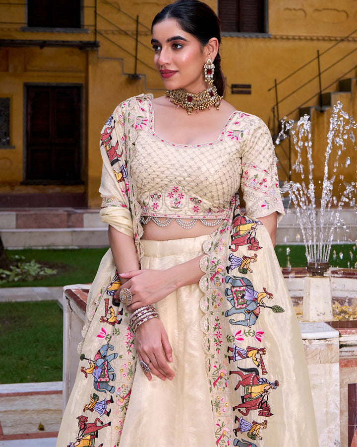 Designer Off-White Color Raspberry Lehenga Choli
