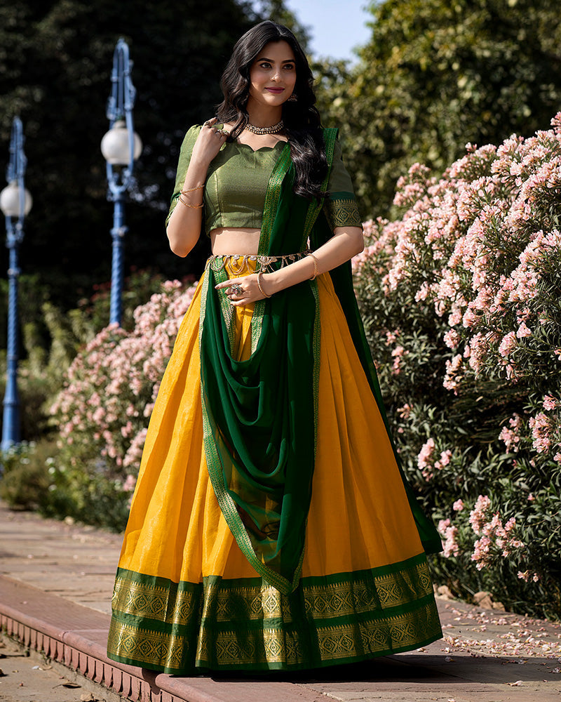 Yellow Color Kanchipuram Silk Designer Half Saree